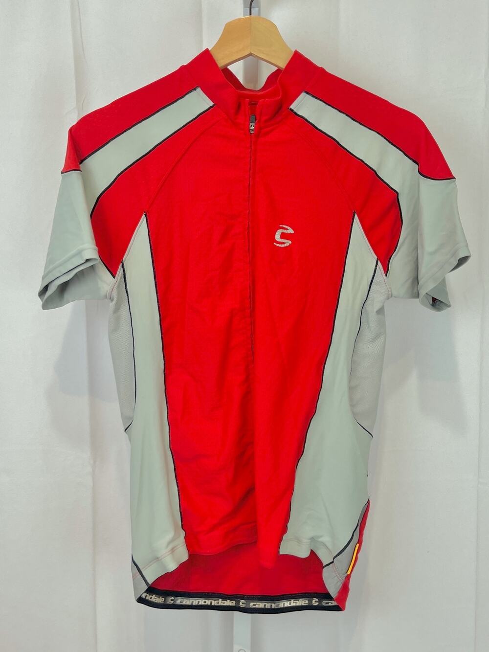 CANNONDALE Mens Full Zip Short Sleeve Cycling Jersey Red Gray Size M